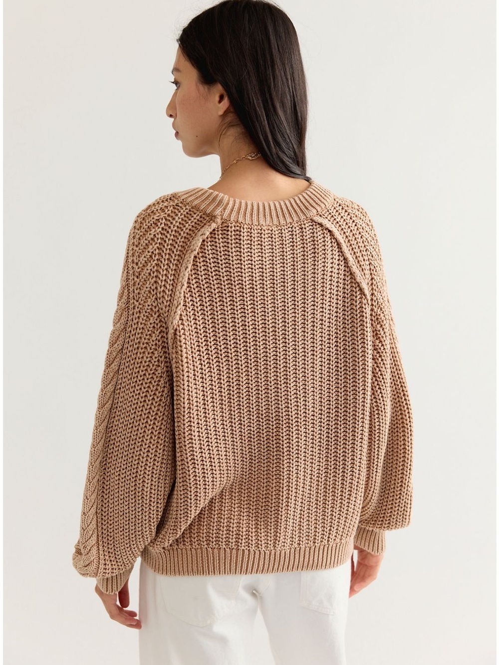 Free People Cable Knit Crewneck Sweater - Tan - Picture 2 of 3